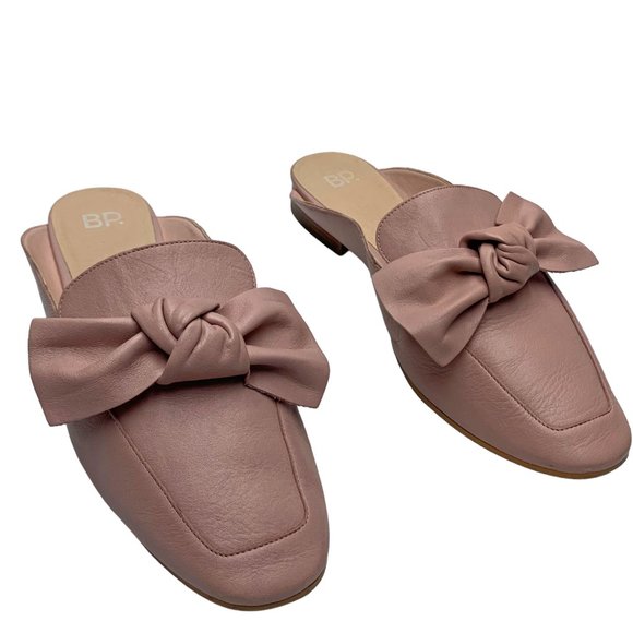 BP Nordstrom Maddy Bow Dusty Pink Leather Mules - Picture 4 of 10